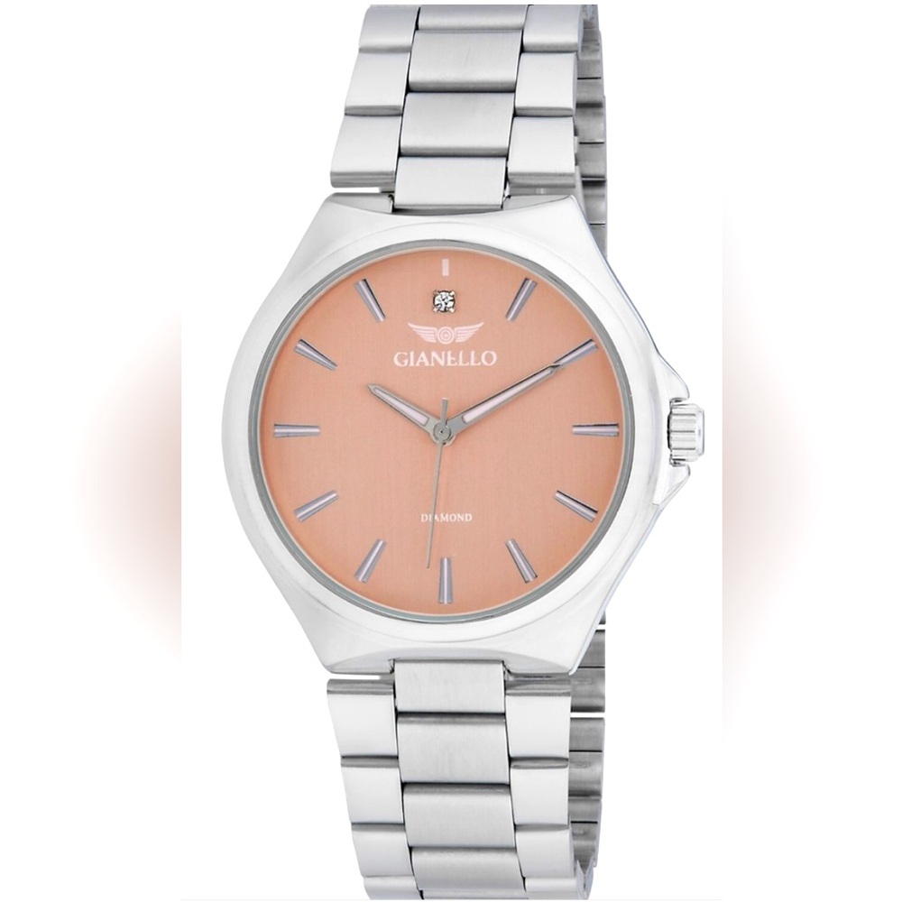 NWB Gianello Genuine Diamond Dial Giotto Round Silver Link Watch.